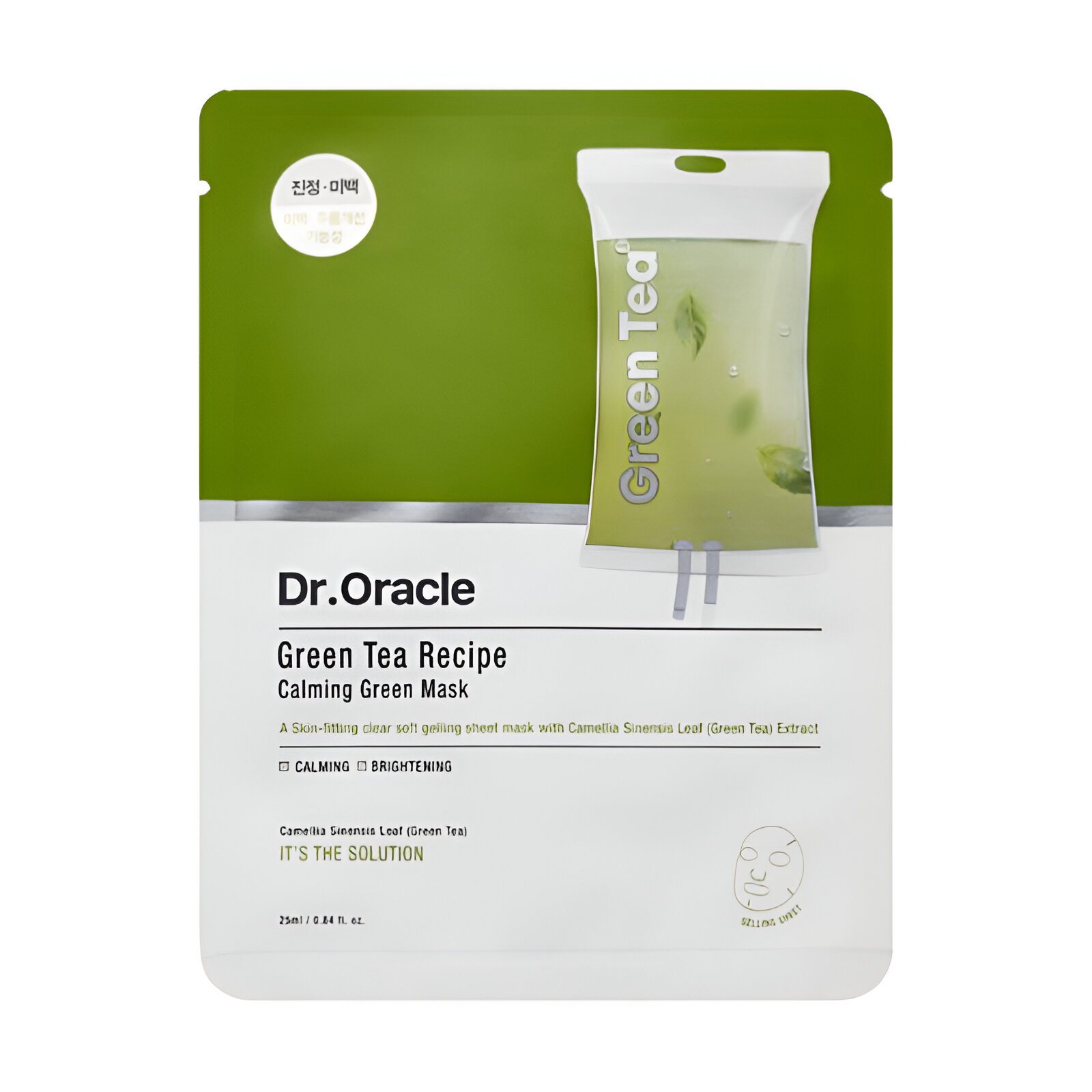 Тканинна заспокійлива маска для обличчя Dr. Oracle Green Tea Recipe Calming Green Mask з екстрактом зеленого чаю, 25 мл